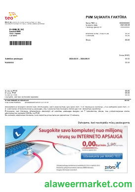 Lithuania Teo business utility bill template in Word and PDF formats
